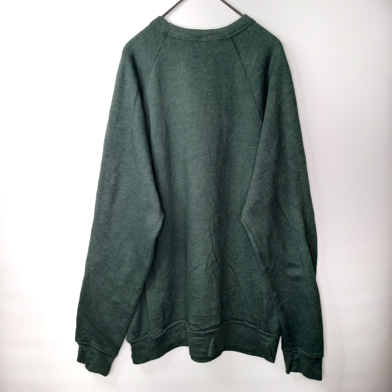 クルーネック　スウェット　ラグラン　トレーナー　プリント　レオパード　グリーン