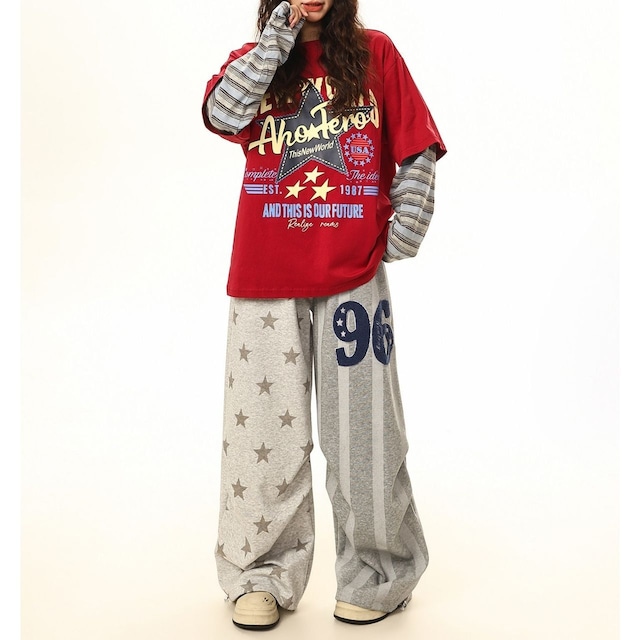 スターグラフィックレタリングレイヤードTシャツ 2col   R01769