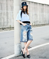 スイッチングクロップドTシャツ (SAX) CQ-46079