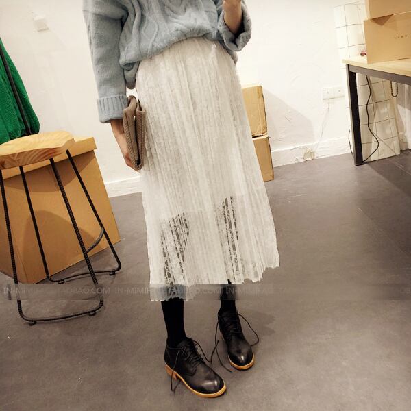 ひざ丈 スカート レーススカート フレアーデザイン 白 フリーサイズ