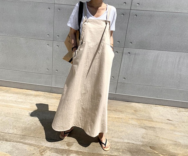 新作 サロペットワンピース サロペットスカート マキシ丈 レディース 体型カバー カジュアル