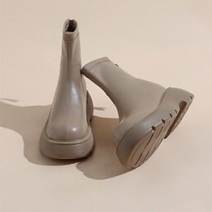 back zip leather ankle boots　J00250