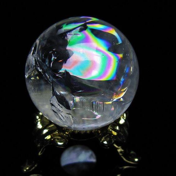 アイリスクォーツ 水晶 丸玉 虹入り 26mm 水晶玉 置物 スフィア 141-6960