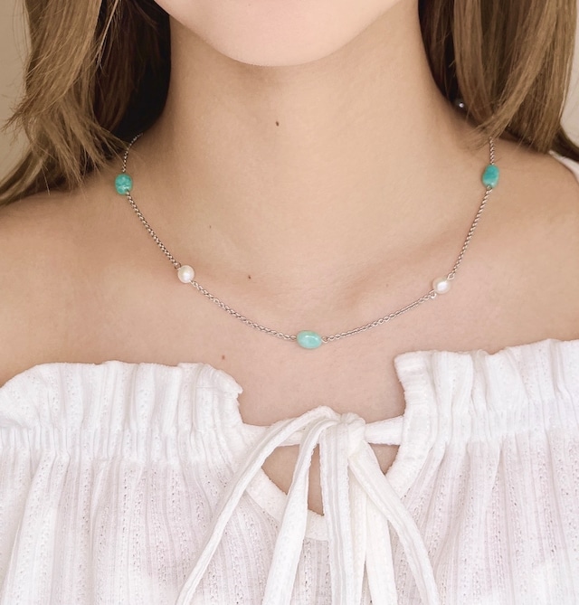 淡水真珠 × アベンチュリン ステーションネックレス