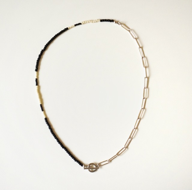 men's ビーズ×チェーンネックレス｜silver｜monotone