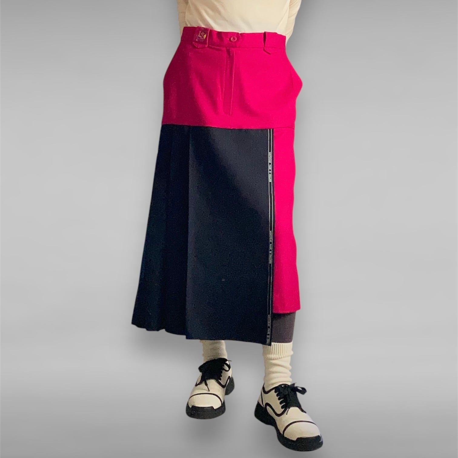 ZOZOTTE リメイク アシンメトリースカート/ピンク×ダークネイビー