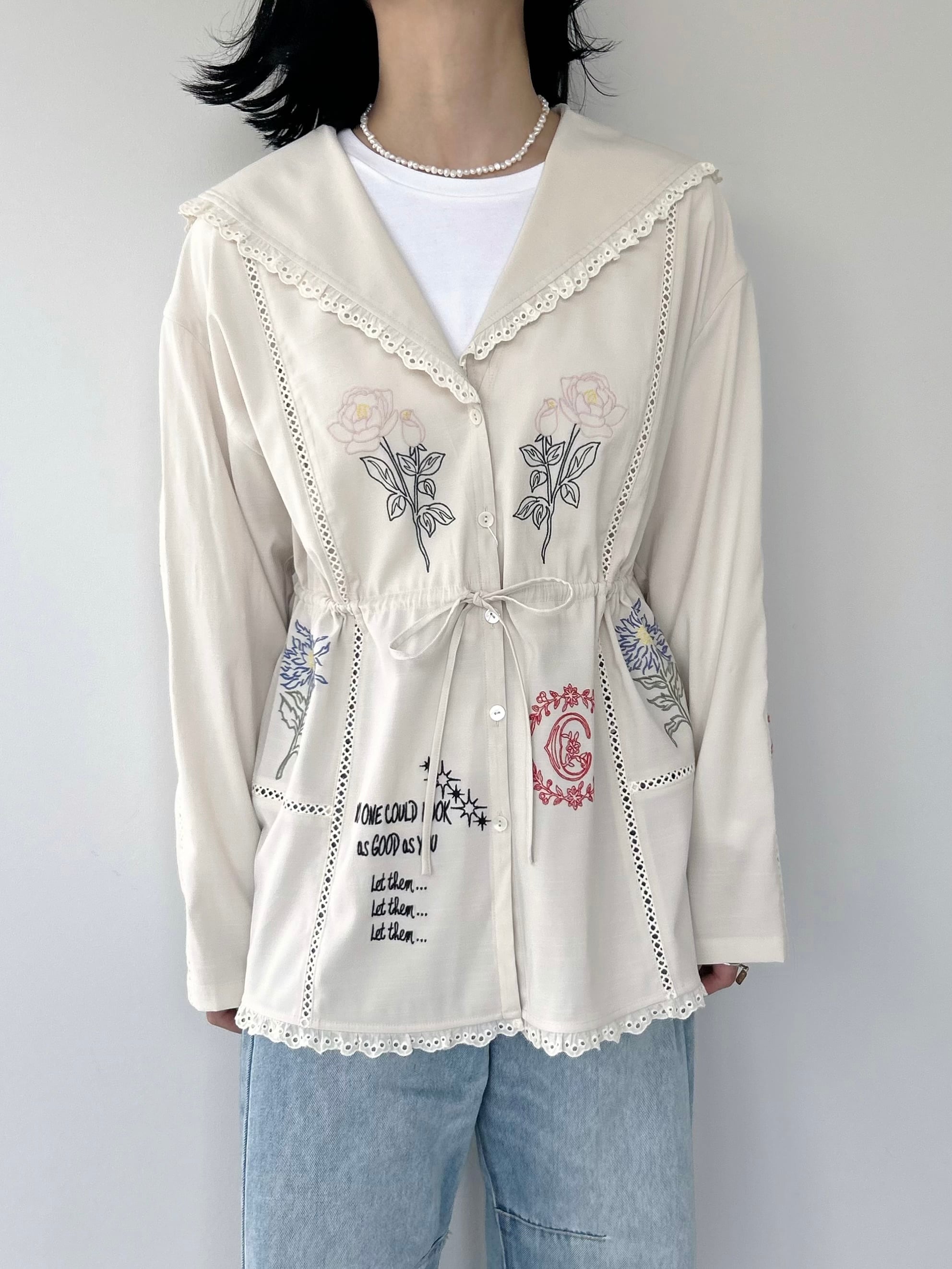 Sara Mallika Rayon Jaquard Flower All Over Embridery Top | KOKO
