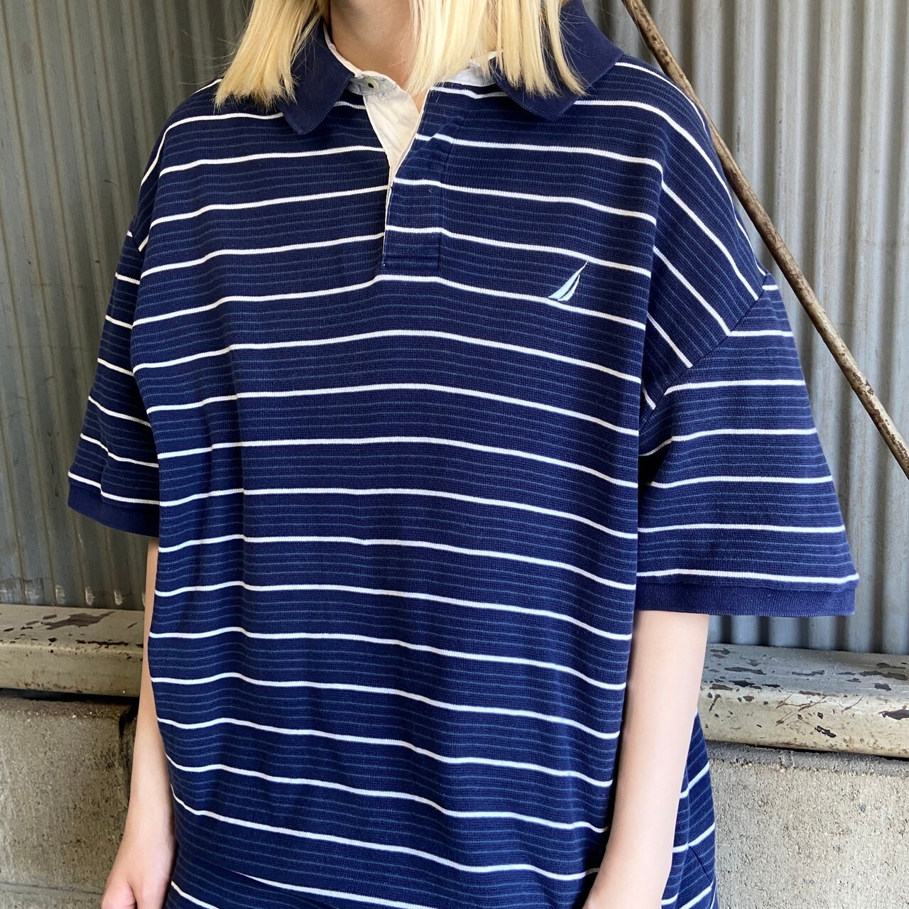 NAUTICA ノーティカ 鹿の子 マルチボーダー ポロシャツ メンズXL 古着 