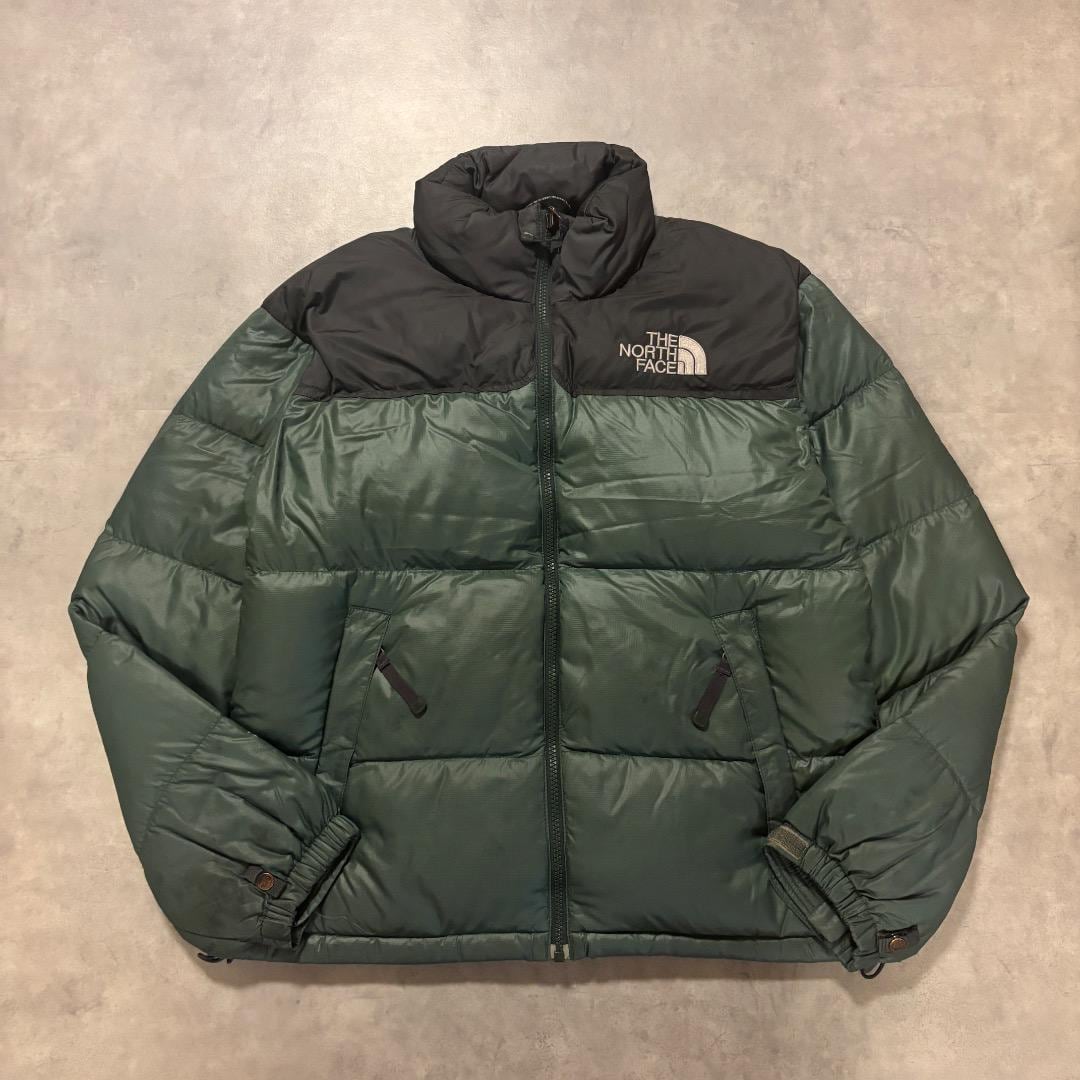 ノースフェイス ダウンジャケット 古着 ヌプシ 700 刺繍 緑 黒 16529