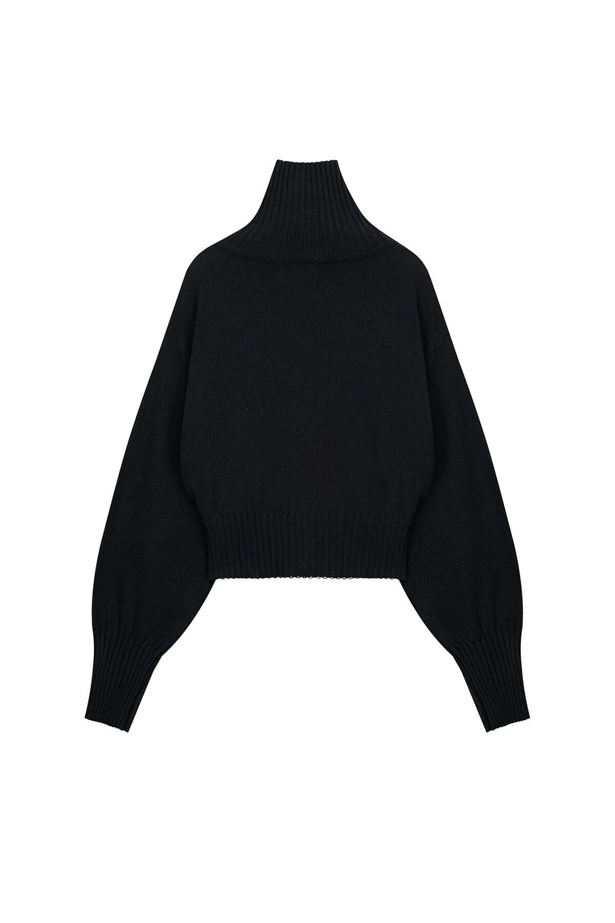 Matin Kim] HIGH NECK EMBROIDERED LOGO ZIP UP FOR WOMEN IN BLACK