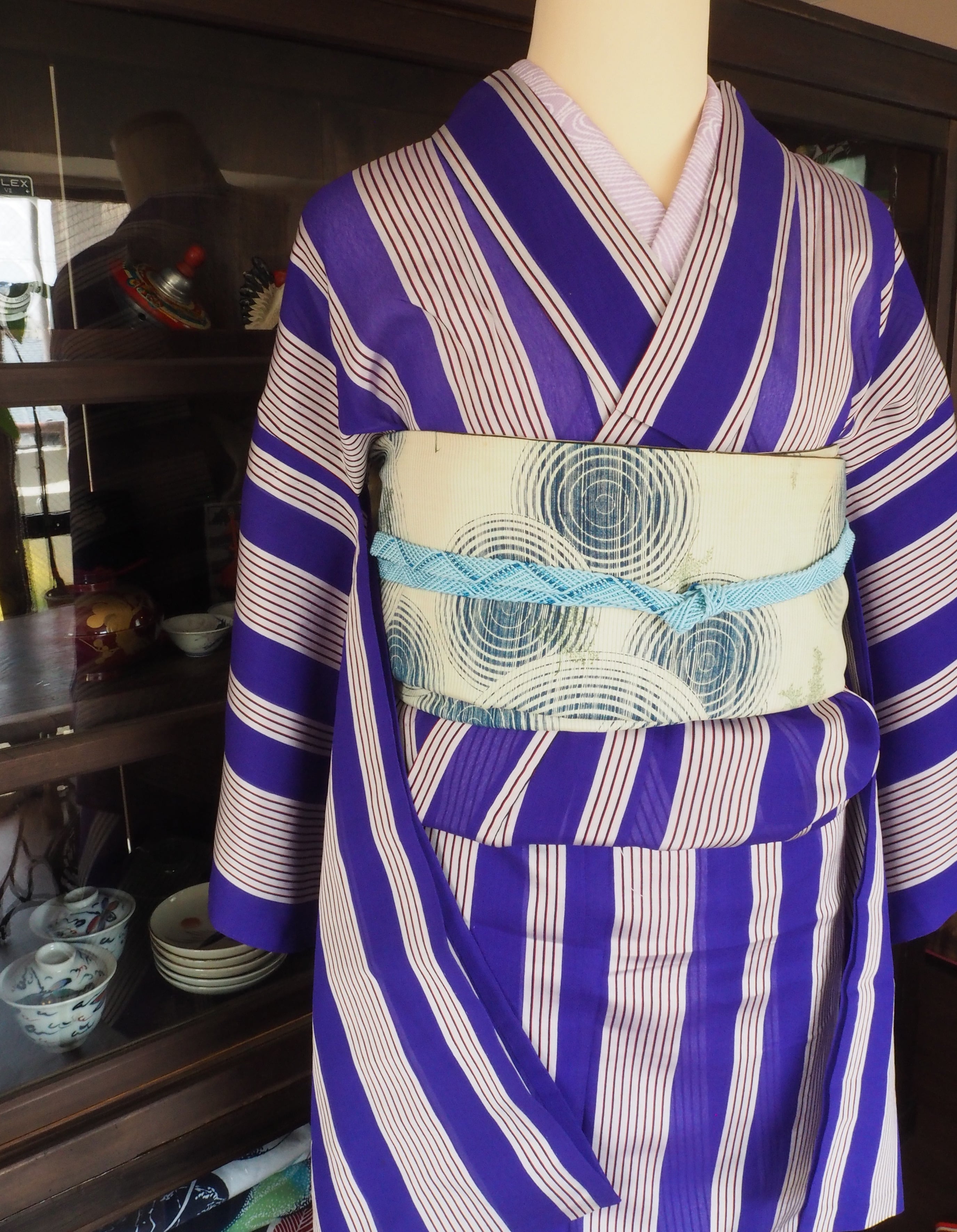 昭和レトロ アンテイーク 粋な縞 夏着物 | KIMONO BITO