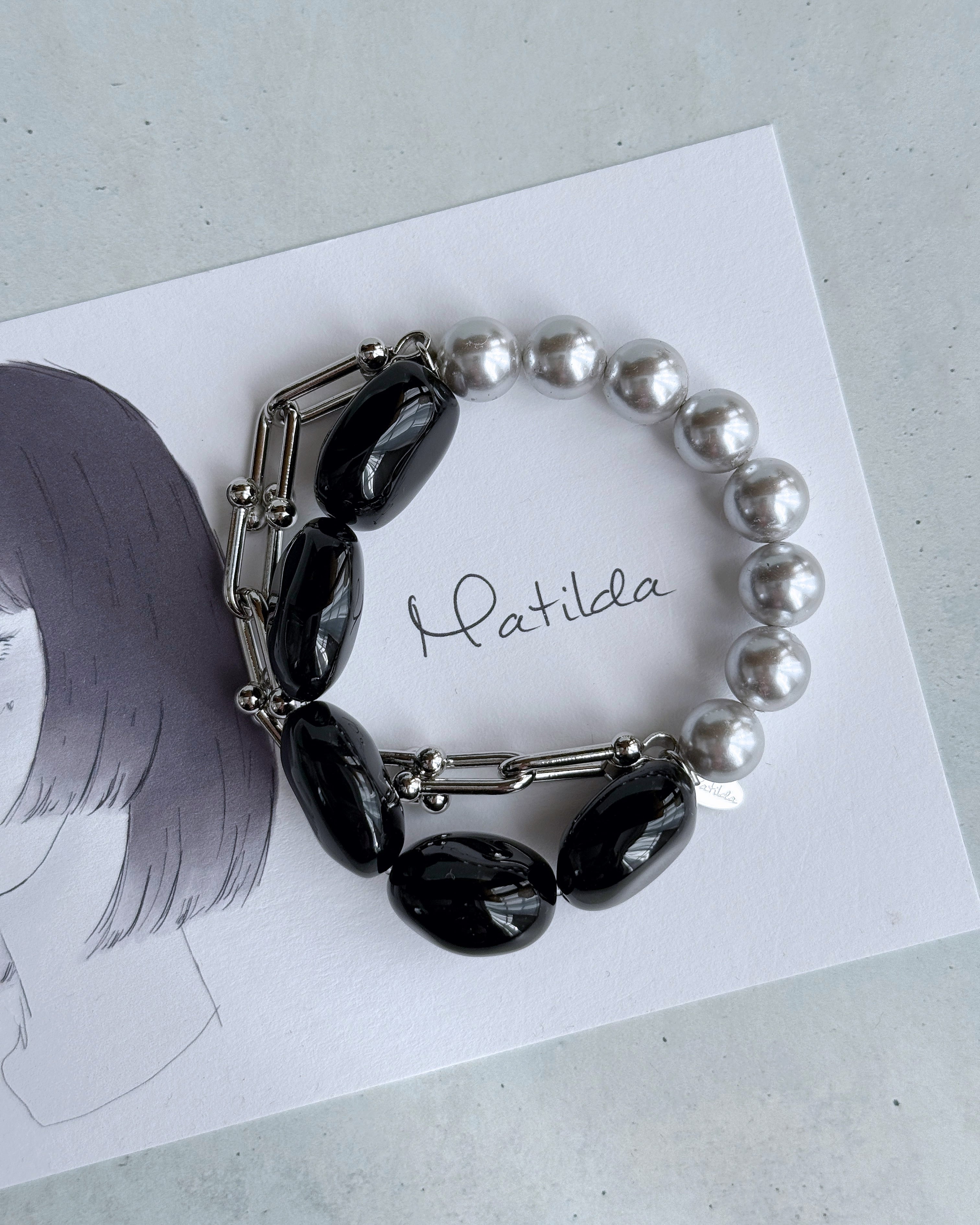 【再販】Chain & stone bracelet(オニキス×貝パール)