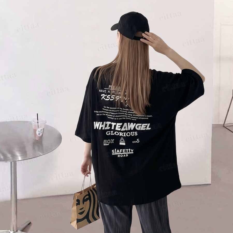 即納】Y-4889 2026春新作♡WHITEAWGELバックプリント半袖Tシャツ