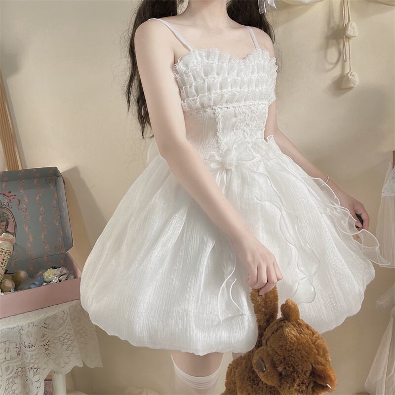 シェル ホワイト リボン 姫 ロリータ ドレス ノースリーブ Jsk バルーンワンピース Miyabi5