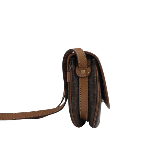 CELINE セリーヌ マカダム ショルダーバッグ ブラウン ブラゾン型押し PVC レザー ラウンド vintage ヴィンテージ オールド afajii