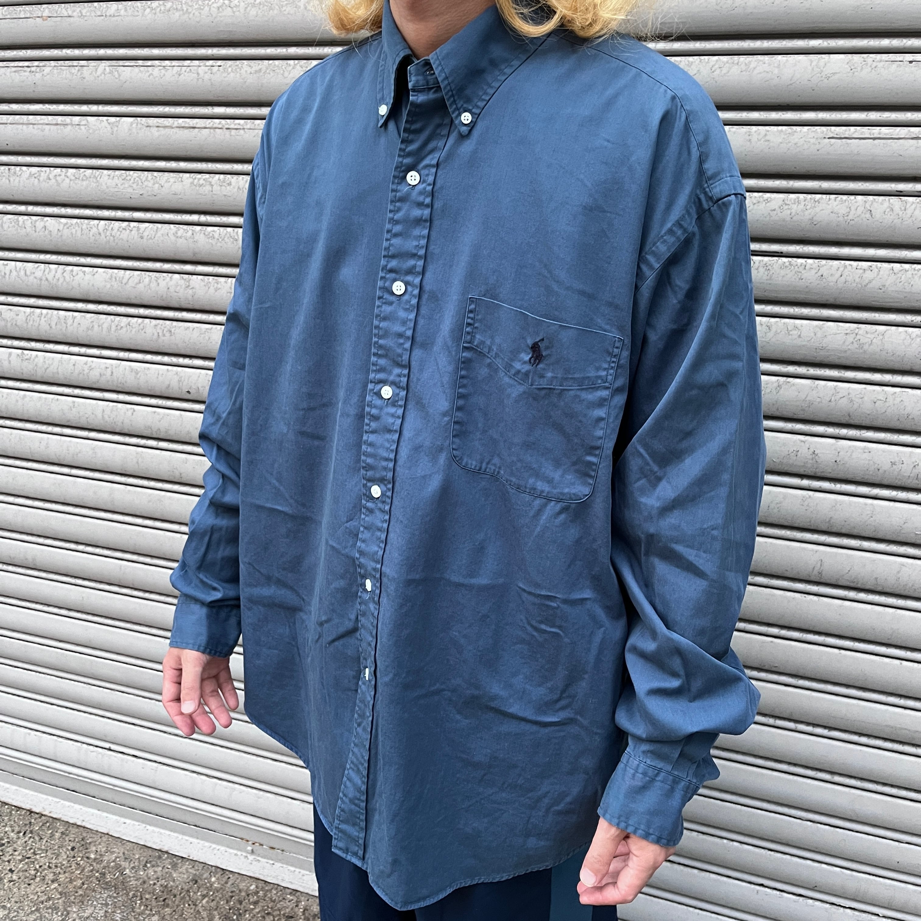 90s Ralph Lauren BIG SHIRT ボタンダウンシャツ 紺 L | 古着屋 Uan