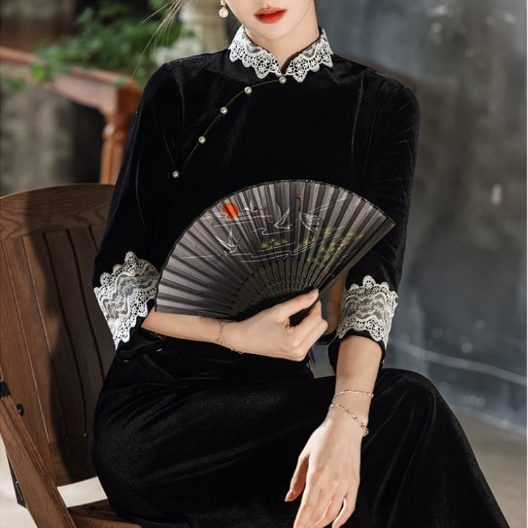 レースベルベットチャイナワンピース　YS00009