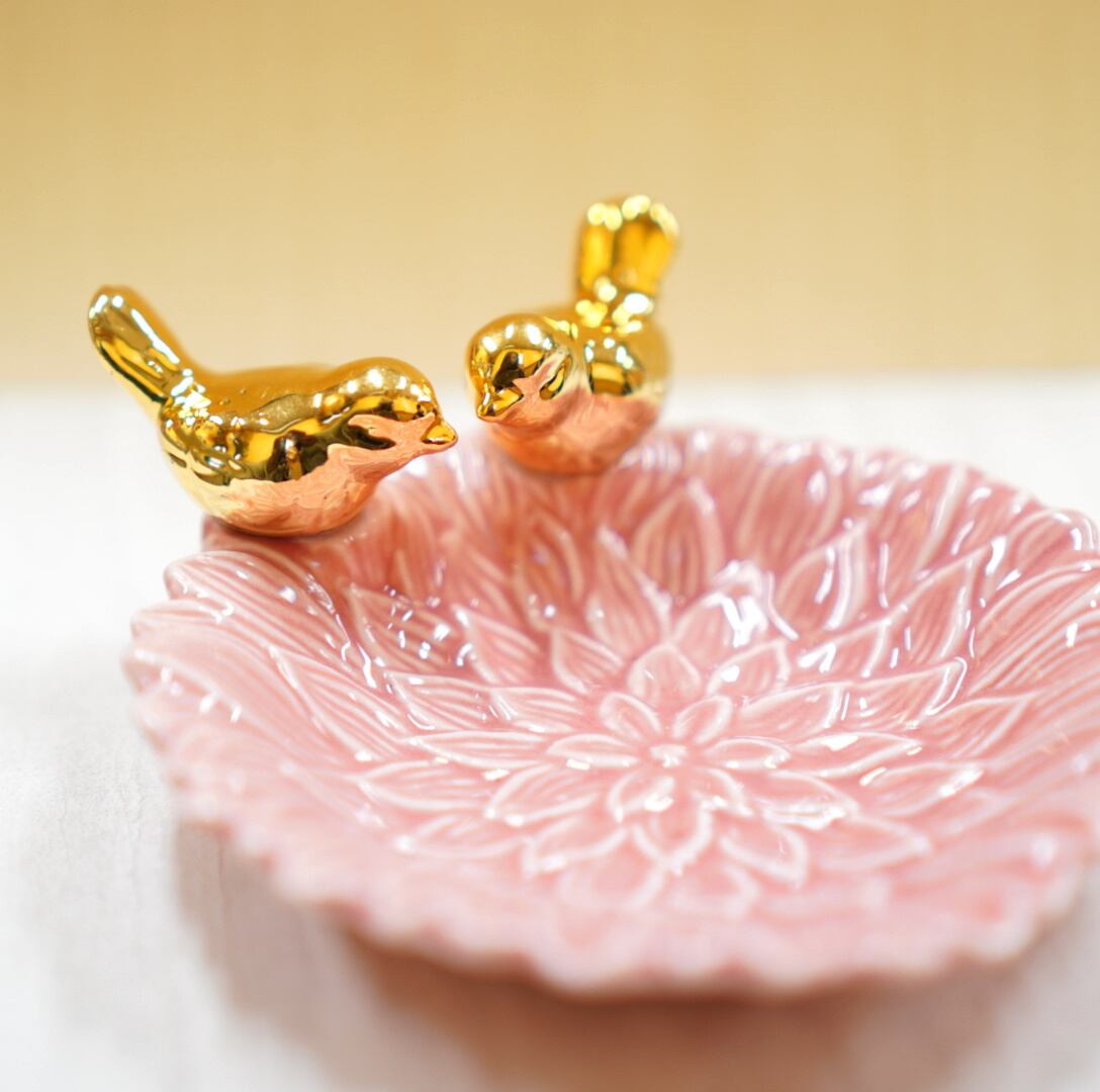 フラワートレイ 花 鳥 ピンク】ゴールド アクセサリー