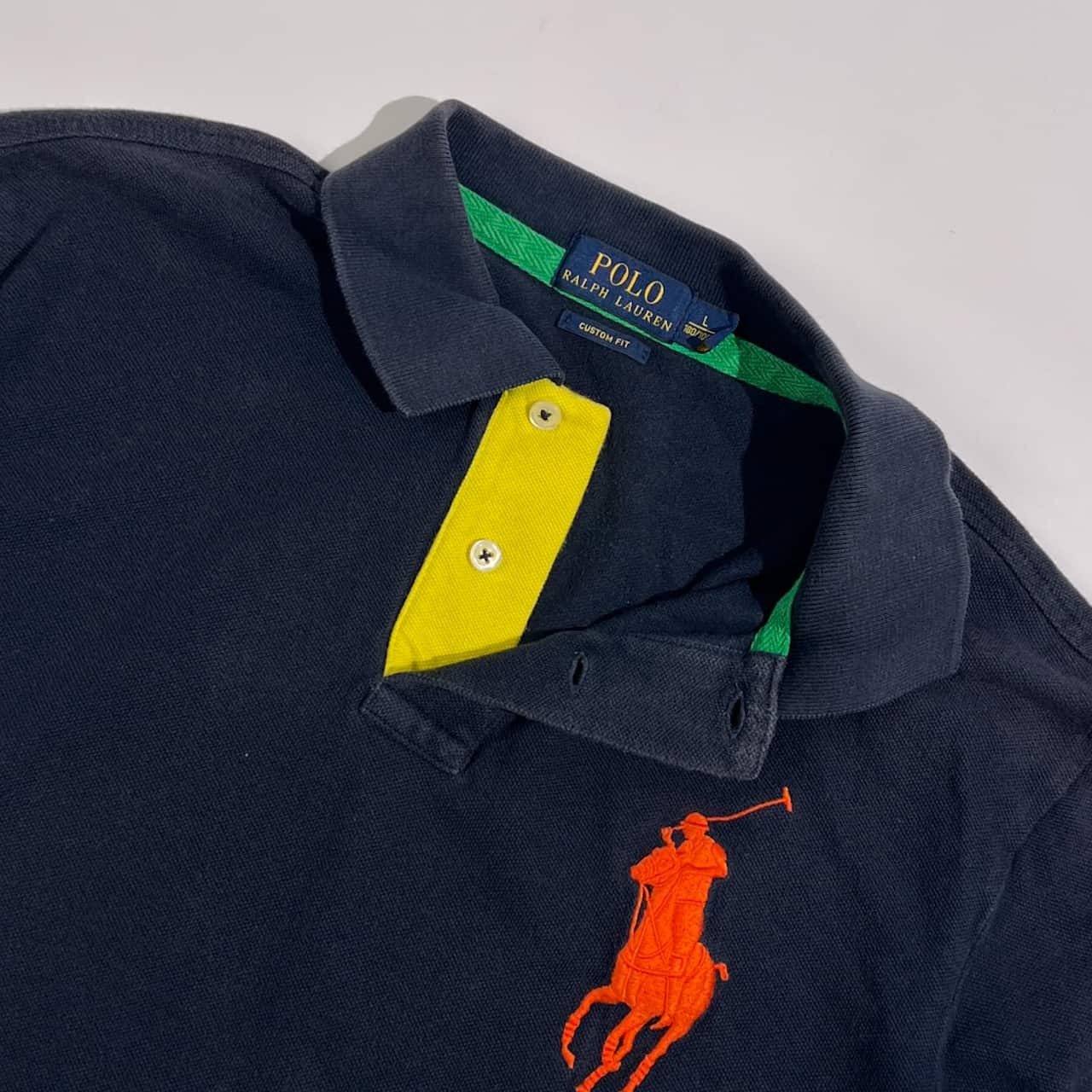 POLO RALPH LAUREN ポロラルフローレン 鹿の子 ビッグポニー ナンバリング 刺繍 半袖 ポロシャツ サイズL /ネイビー系 メンズ