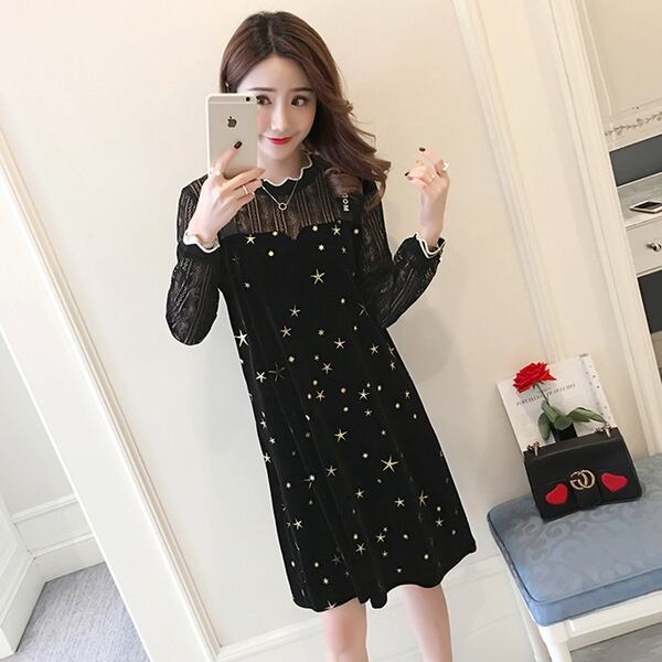 【新作】【送料無料】 マタニティドレス2020秋と冬の新しいレースと星の年齢減少ドレス小さな新鮮なミドル丈のマタニティドレス-アリババ オータム 秋物 ウィンター 冬物 expec292410835672