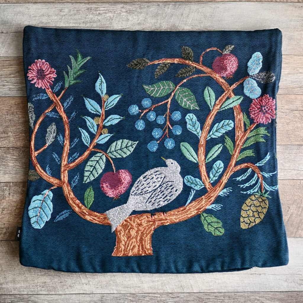 新品　松尾ミユキ　クッションカバー　バードツリー　ネイビー　鳥 松尾ミユキ クッションカバー Bird Tree 45cm ベージュ ネイビー