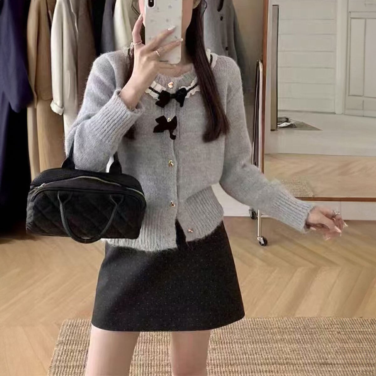 ニット カーディガン 長袖 レディース 春秋冬 韓国 レトロ きれいめ フェミニン 大人 かわいい 襟レース リボン フリル おしゃれ ハートボタン ショート丈 大人可愛い 大人女子