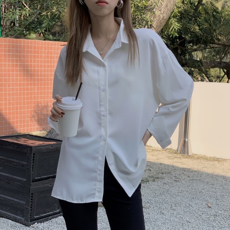 ルーズシャツ ソリッド カラーブラウス スプリング ロング 春物 ソリッドカラー YY-ファッション42293689675