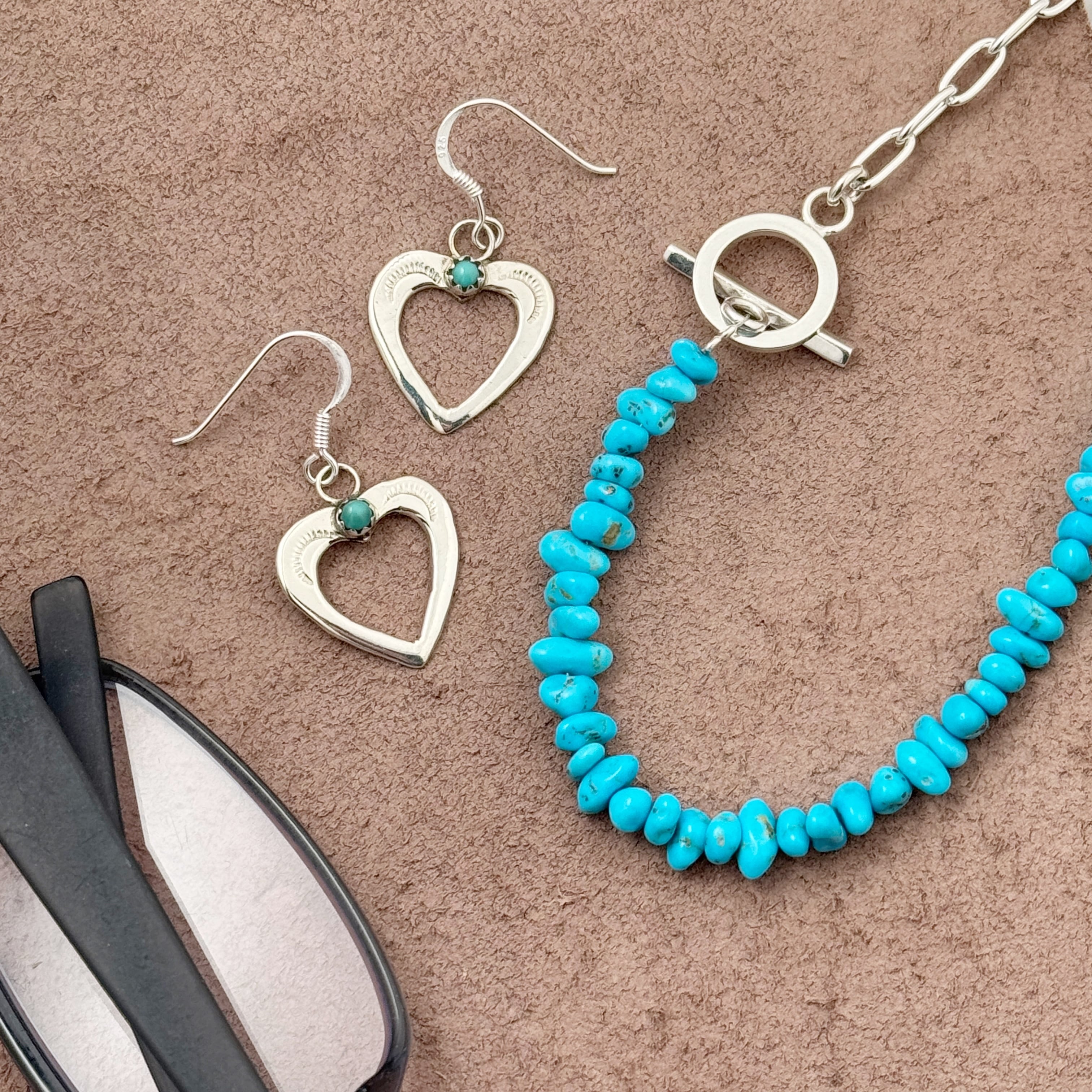 Indian jewelry》 ハート ターコイズ 1 ストーン フック ピアス
