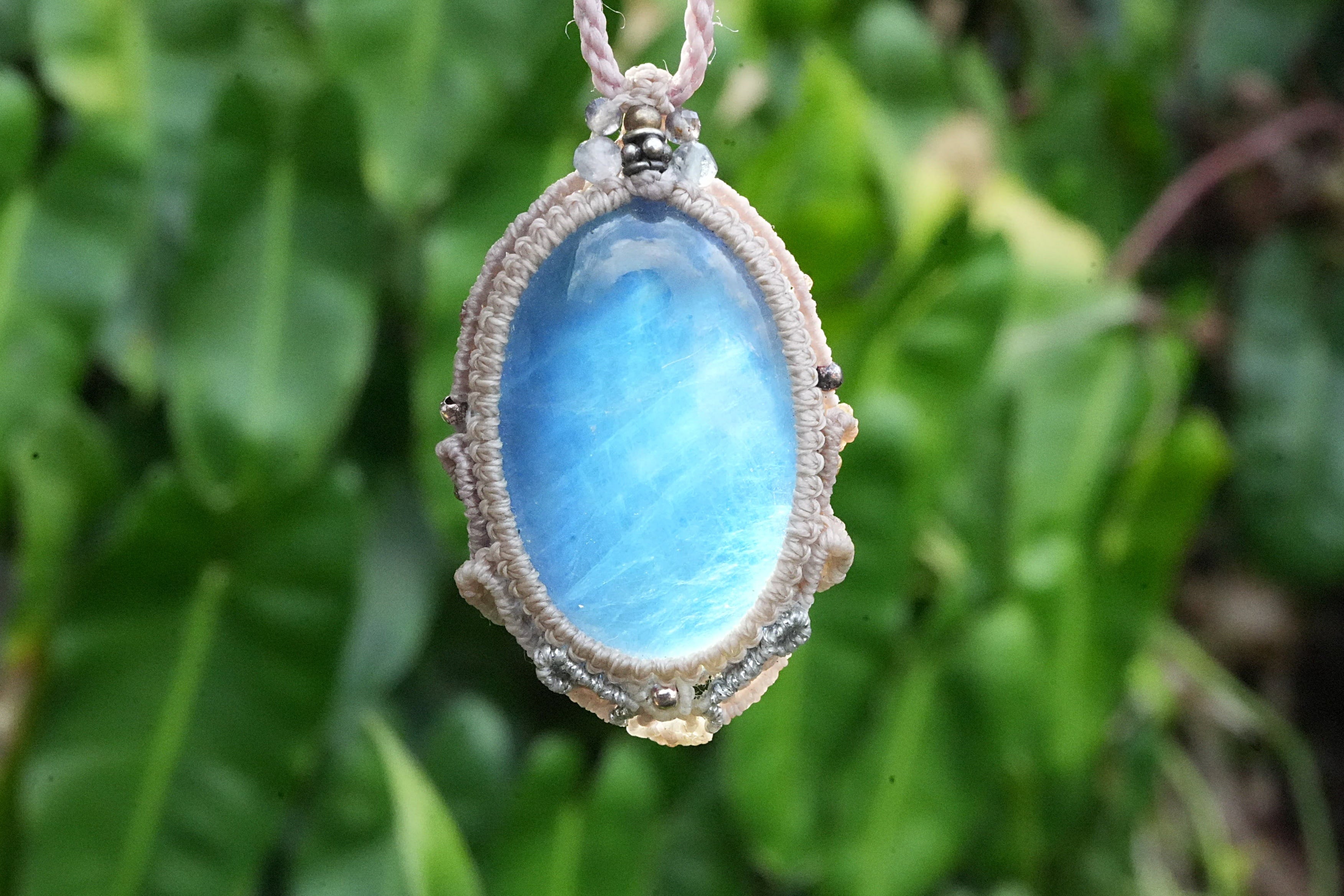 ぷるんとした★アクアマリン マクラメネックレス2601