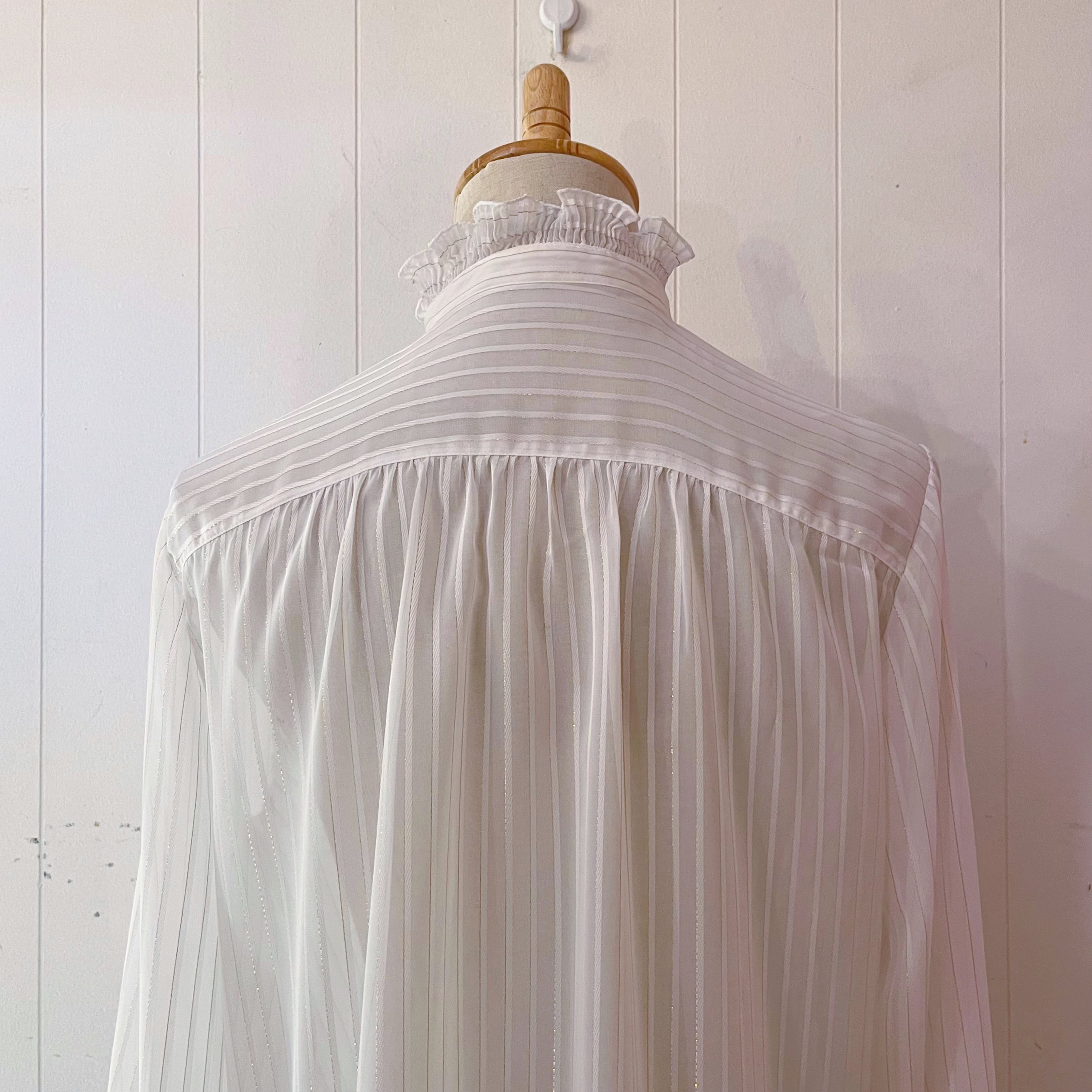 lame stripe sheer frill blouse