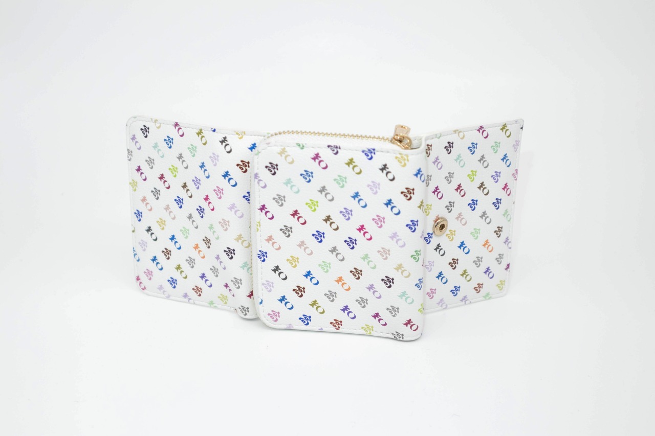 高知の三つ折り財布　ホワイトxカラフル