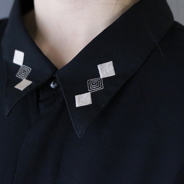 "刺繍" symmetry 3-rhombus design super over silhouette fry-front shirt