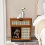 サイドテーブル ナイトスタンド 引き出し ラタン 引き戸付き 20インチ 竹製 ベッドサイドテーブル モダン ナイトスタンド 寝室用 チェスト キャビネット 寝室 リビングルーム用 ナチュラル ダークブラウン ライトブラウン 省スペース