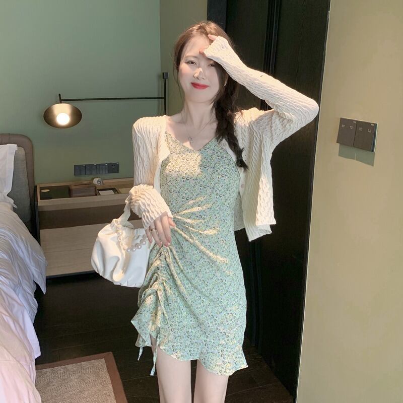 スタイルサマーフローラルドレス 薄手ニットカーディガン 夏物 花柄 ハンチェンe10710631660