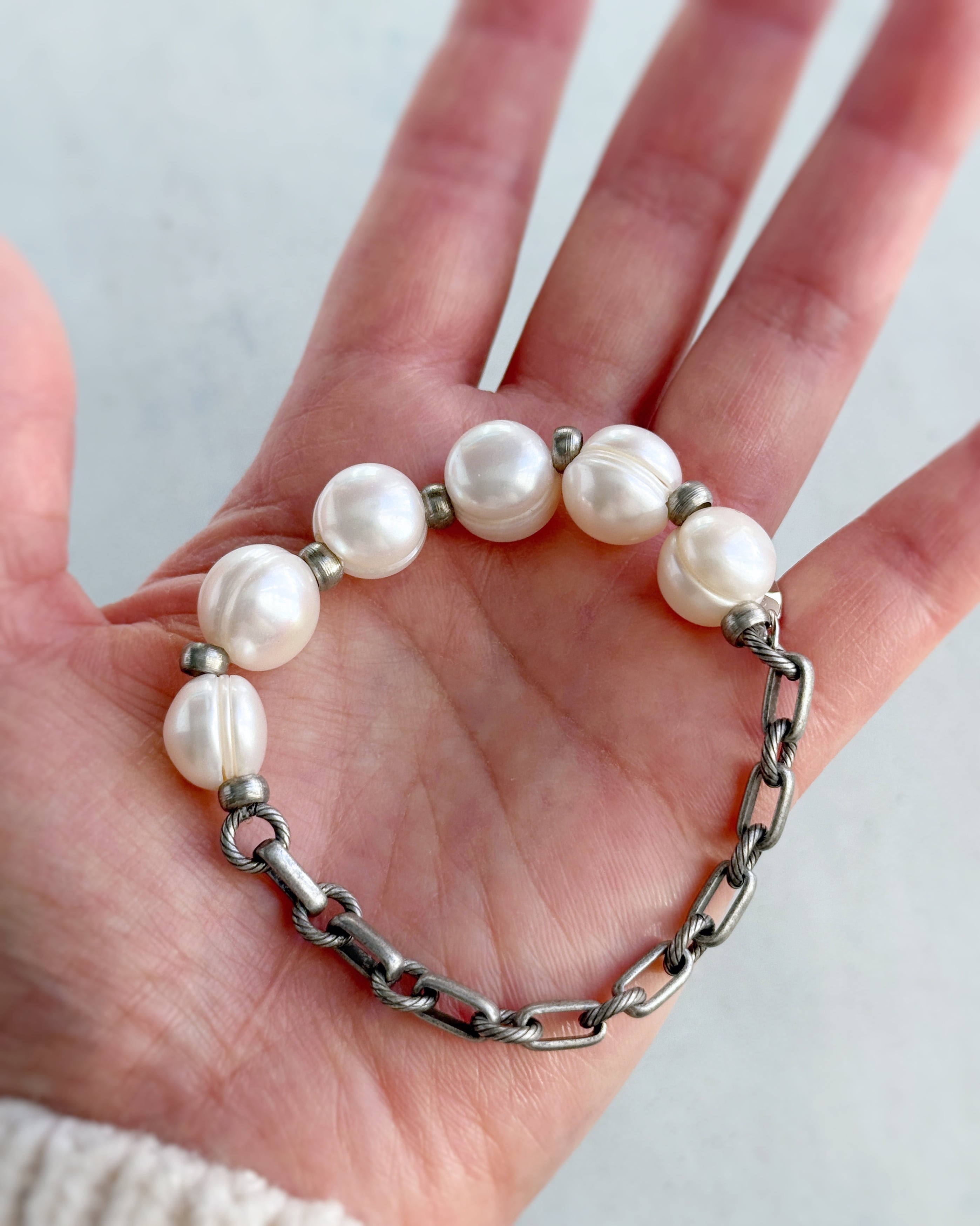 【再販】Chain & stone bracelet(淡水パール)