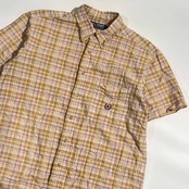 90s CHAPS RALPH LAUREN チャップス ラルフローレン チェック しわ加工 BD ボタンダウン 半袖シャツ M/イエロー系 メンズ 日登美 ビンテージ
