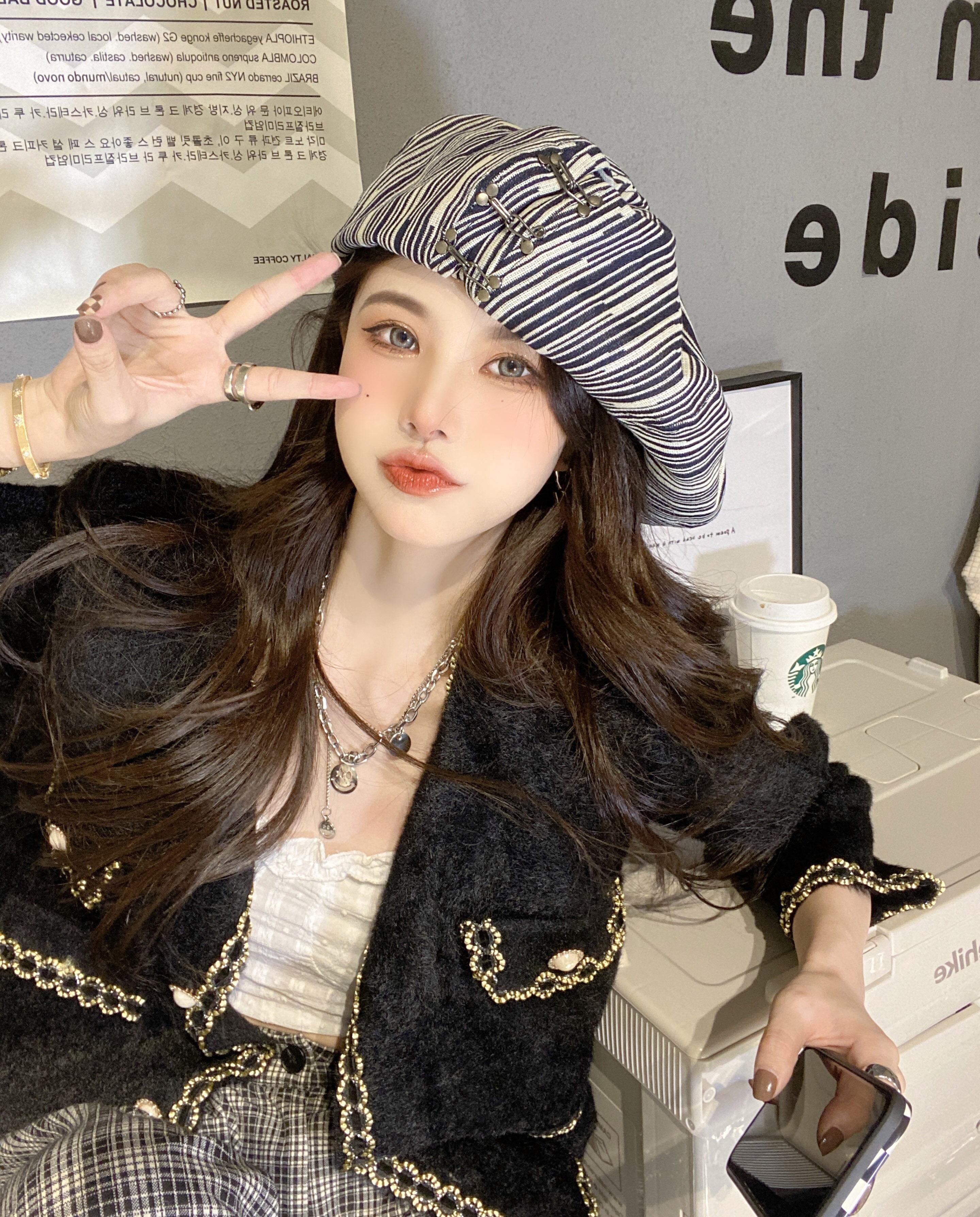 ニットカーディガンジャケット オータムショートセーター ブラックトップス ロング 秋物 ブラックストロベリース11448942586