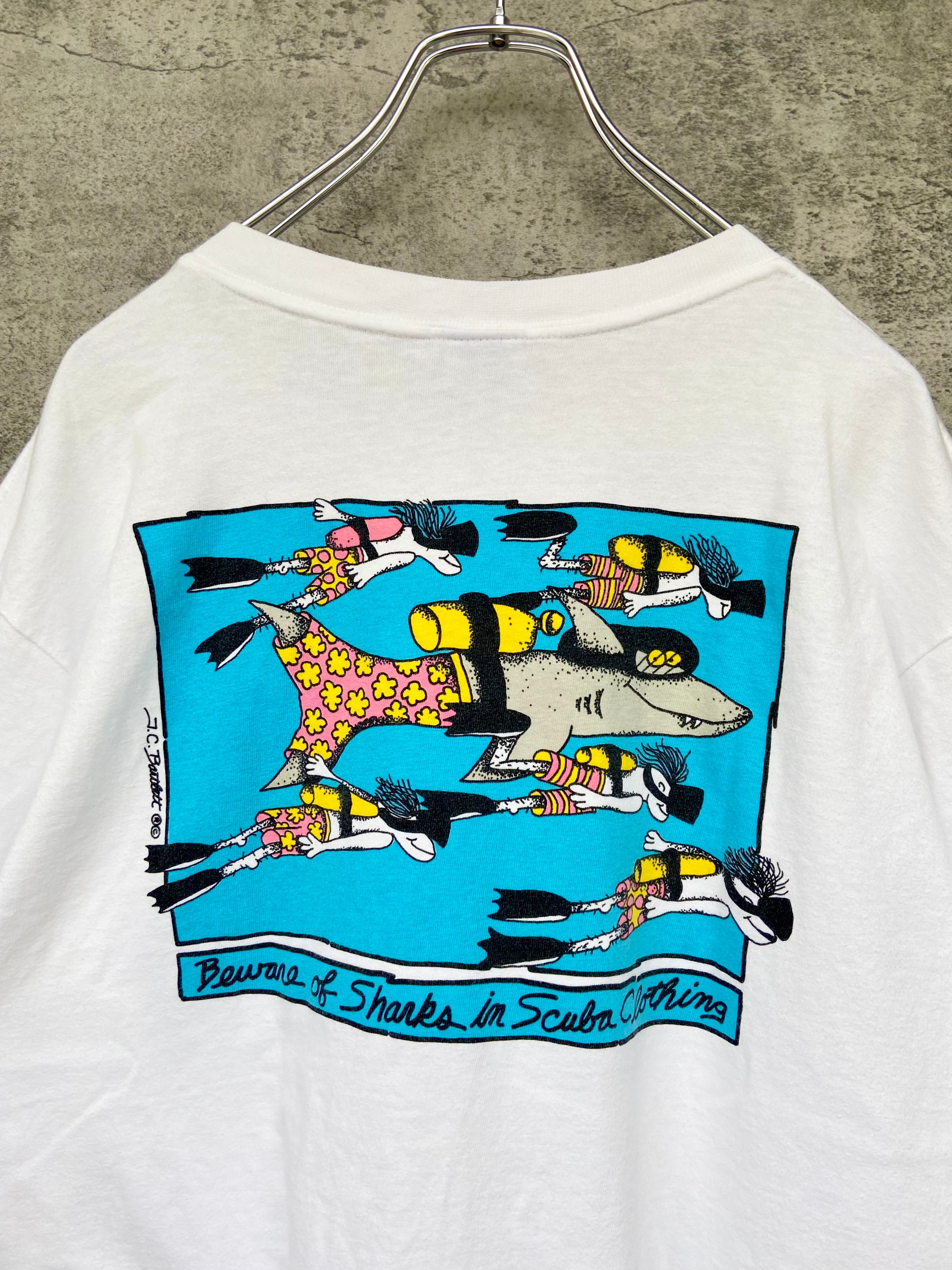 90s USA製 CRAZY SHIRTS/クレイジーシャツ　シャーク 両面ロゴTシャツ　