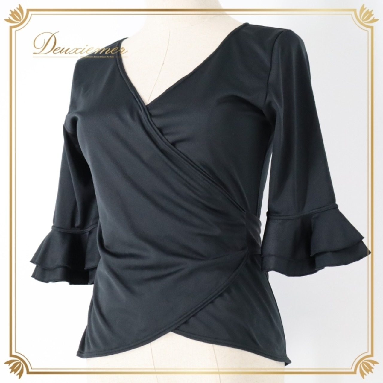 フラメンコ 衣装 トップス ブラウス ブラック系 エルモサ HERMOSA 黒 無地 シンプル 練習 レッスン 伸縮 ストレッチ フリル ボランテ ダンス衣装 オールブラック イベント イベリア IBERIA