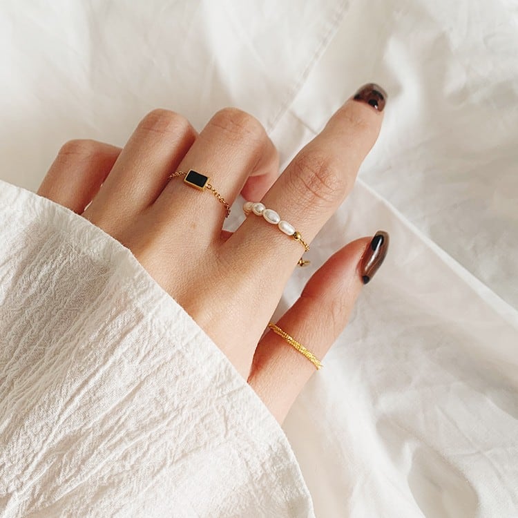 パールリング&スクエアモチーフリング T5030