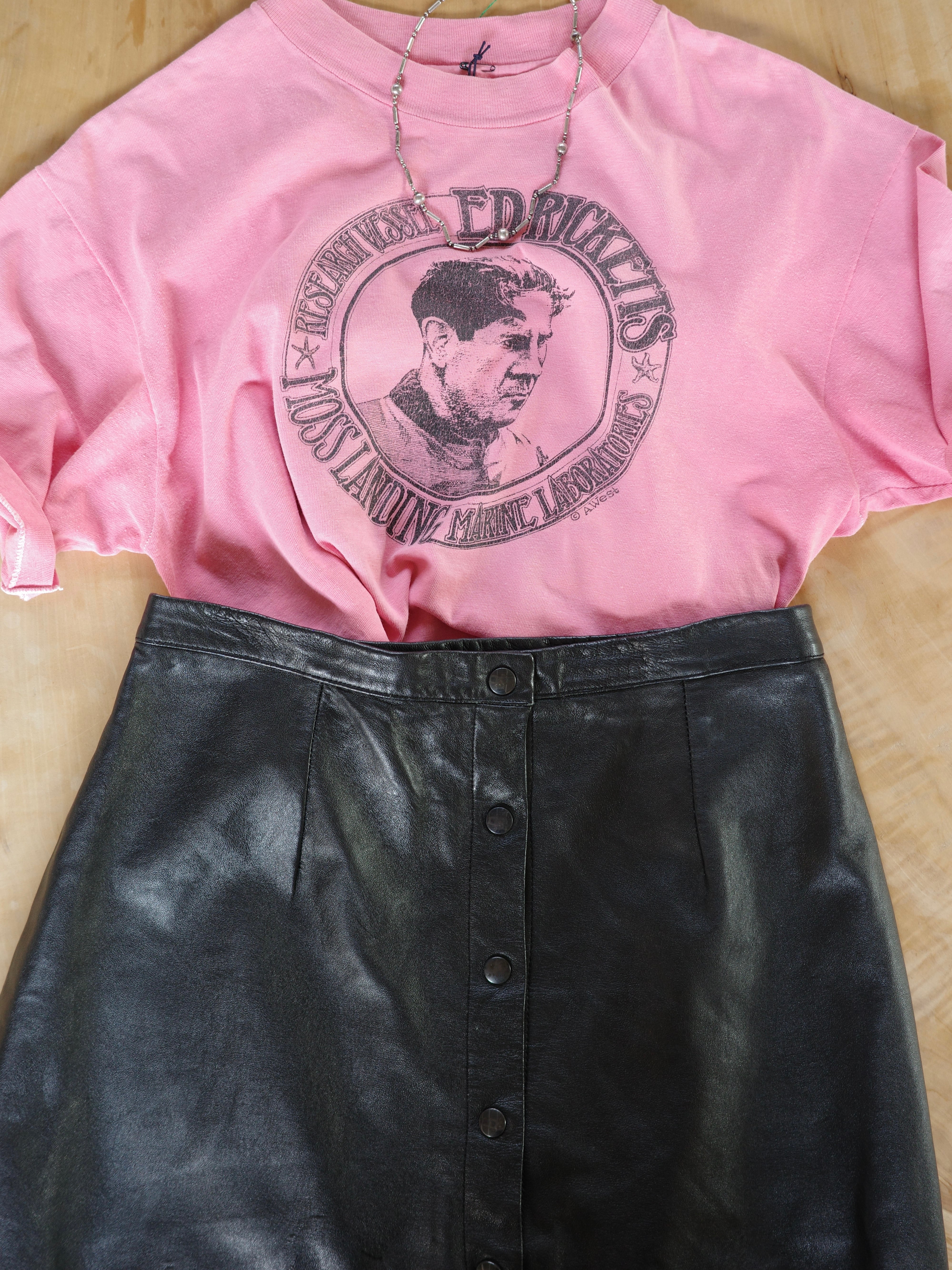 <vintage>leather button skirt