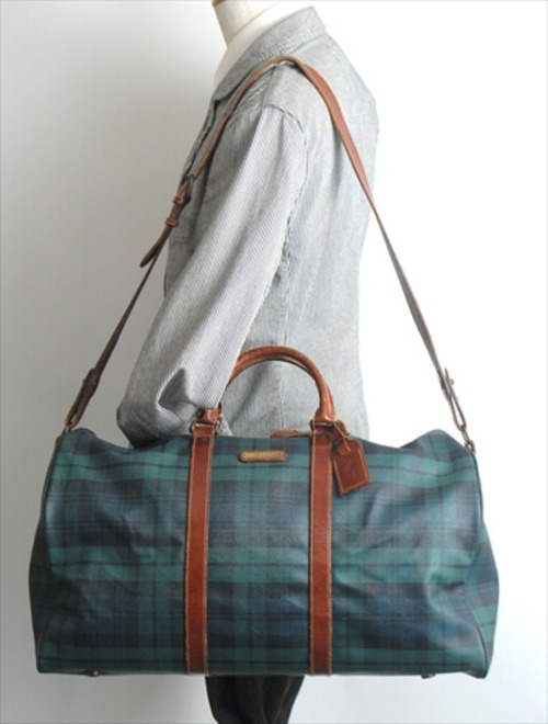 Ralph Lauren ラルフローレン POLO 2way 大きめ ボストンバッグ ブラックウォッチチェック 本革 レザー 使用 ifg2089