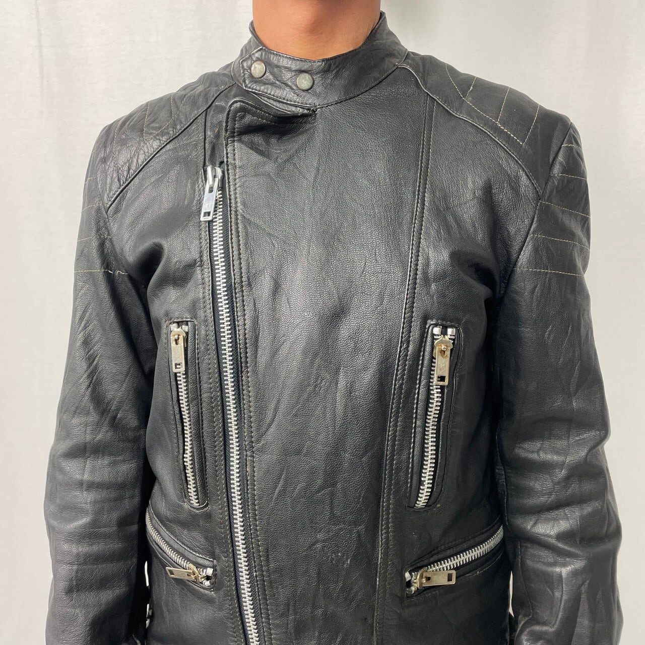 70〜80年代 ユーロ モンザ型 セミダブルライダースジャケット メンズL 