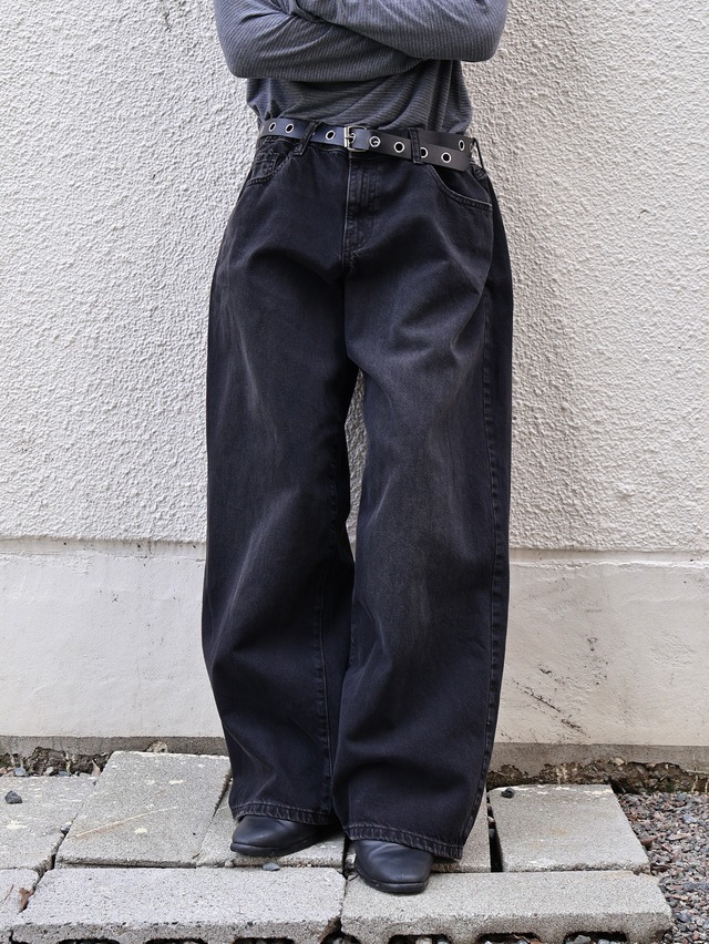 black wide denim pants