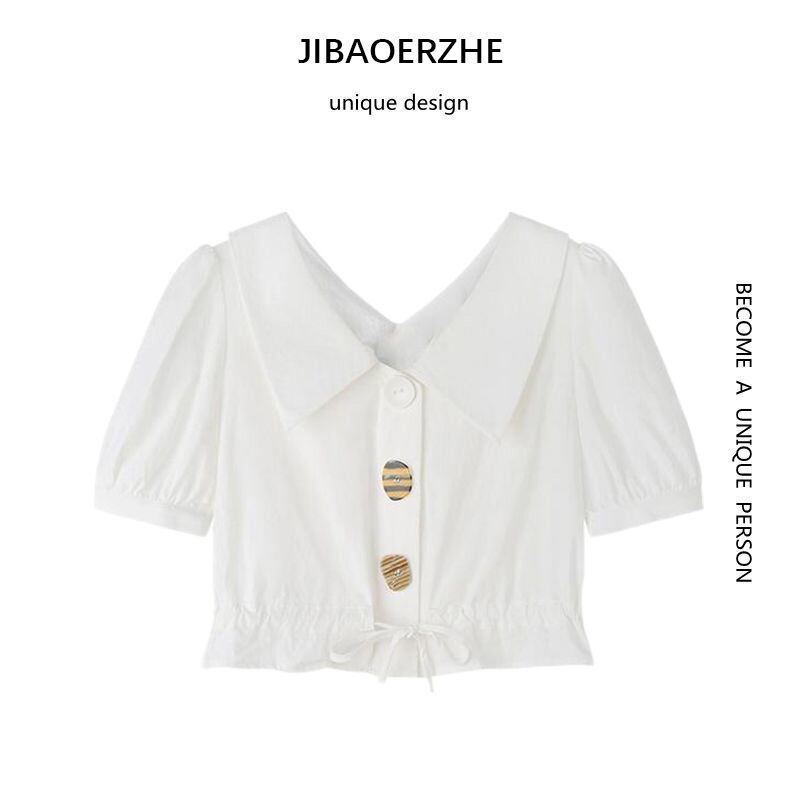 スタンダードクロップドトップス サマースリムカラーTシャツ シャツ ホワイト レトロ 夏物 ケッペル34758258240