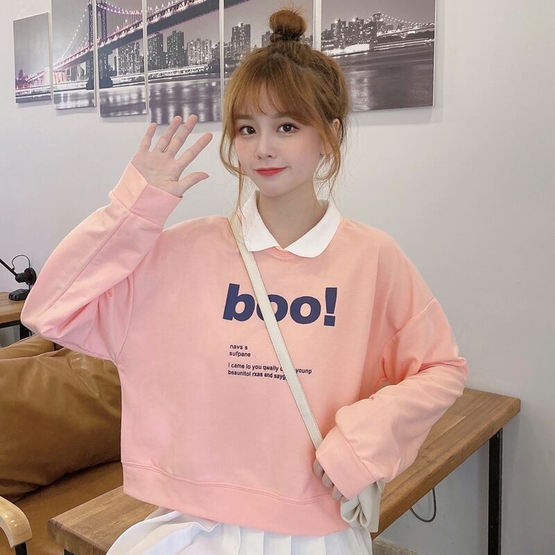 プリントショートセーター オータム薄手レッドルーズカラートップス 秋物 YY-ファッション23940778998