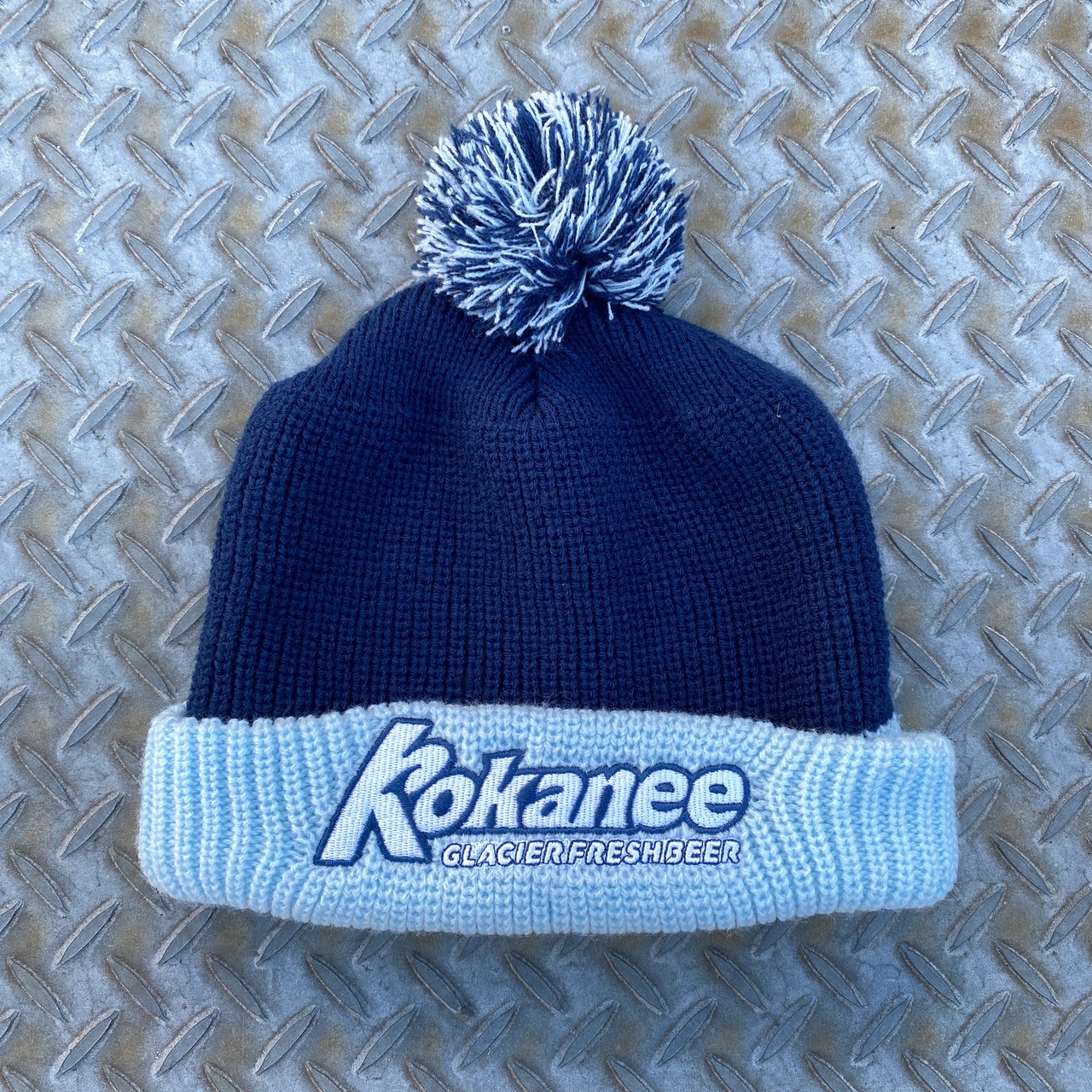 Kokanee Beer Pom Pom Knit Cap - NAVY / LIGHT BLUE