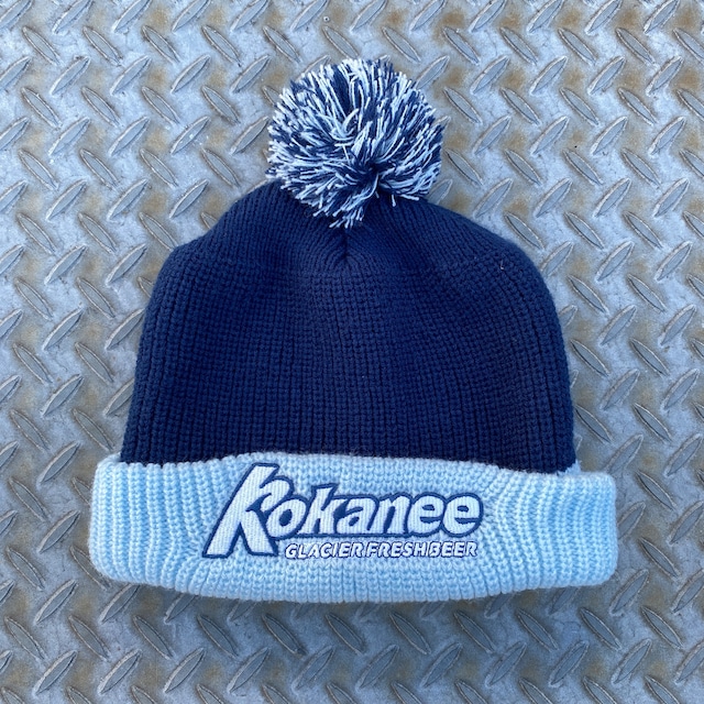 Kokanee Beer Pom Pom Knit Cap - NAVY / LIGHT BLUE