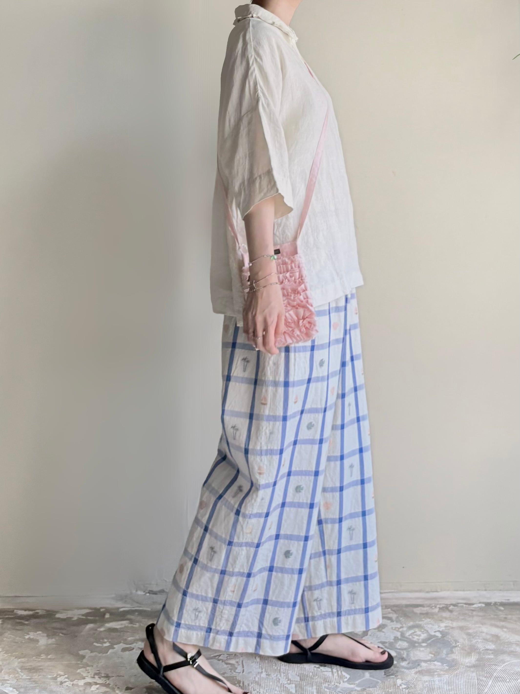 qiri】marine check gather pants［6301PT010261］キリ | 余韻の時間