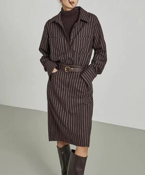ストライプシャツワンピ◆ウール40％【w-30119】